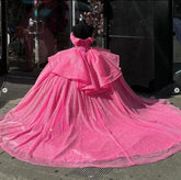 Glitters Fuchsia Quinceanera Dresses Off Shoulder Sweet 16 Party Gowns - MyChicDress